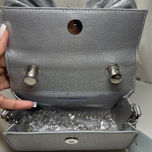 Antonio Melani Metallic Bow Top Handle Satchel Bag In Silver | NWT - Picture 11 of 13